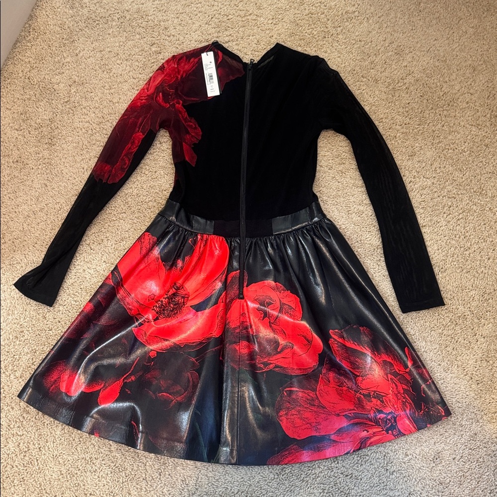 NWT Alice + Olivia Chara Vegan Leather Crewneck Mini Dress - Picture 3 of 8